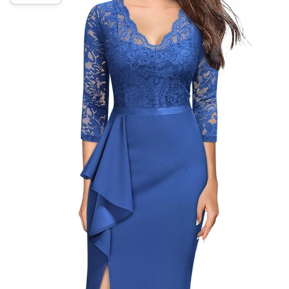 MISSMAY Women's Vintage Floral Lace Ruffle Half Sleeve Evening Party Formal Long